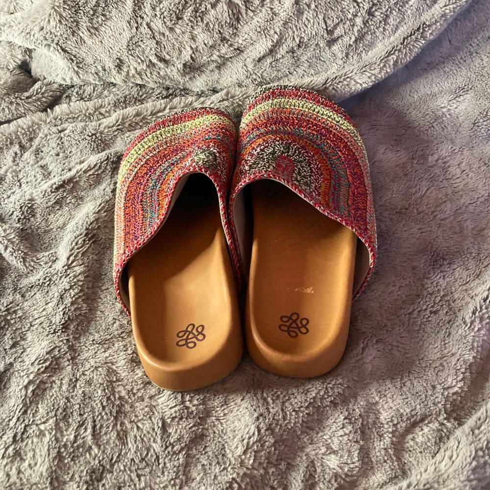 The Sak Bolinas Island Dust Crochet Slip On Clogs Mules Boho Rainbow Stripe 10 - Picture 4 of 8